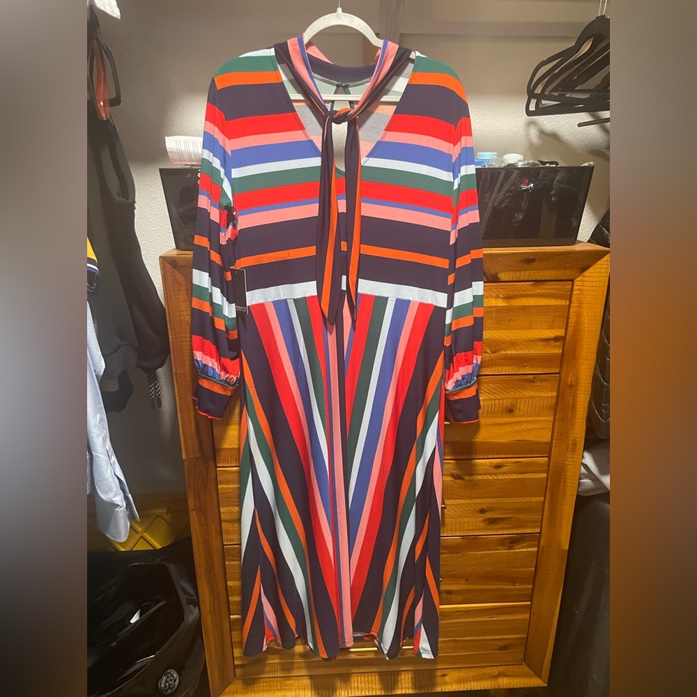 Eloquii Multicolor Striped Long Sleeve Dress